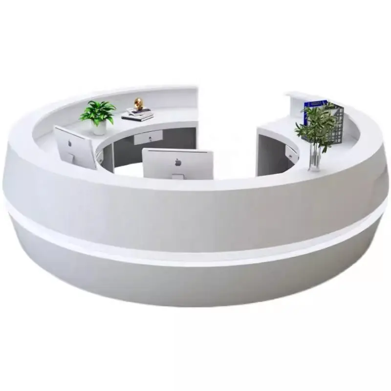 Modern White Lacquered Curved Wood Eco-Friendly Reception Desk for Company Hotel School Beauty Salon Front Service Counter — image 6