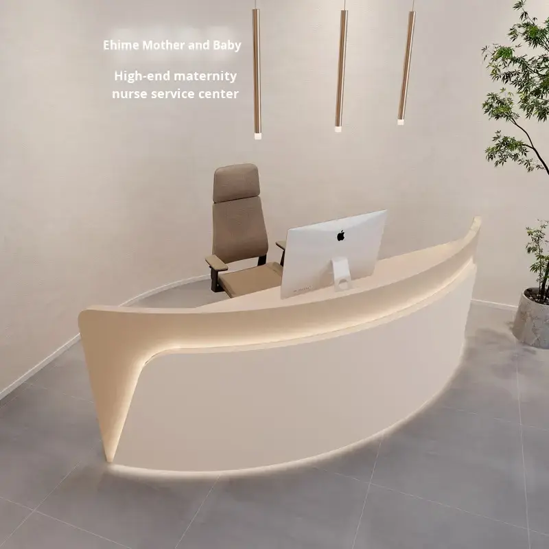 Modern Arc-Shaped Reception Desk Curved Lacquered Bar Counter for Beauty Salon Art Dance School Clothing Store-Designed — view 1