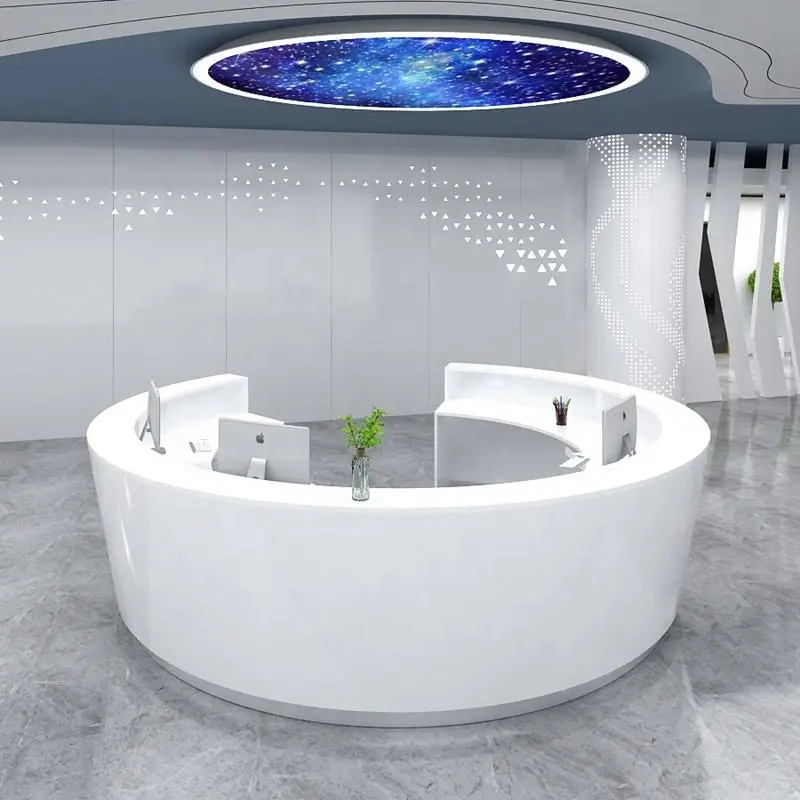 Modern White Lacquered Curved Wood Eco-Friendly Reception Desk for Company Hotel School Beauty Salon Front Service Counter — image 7