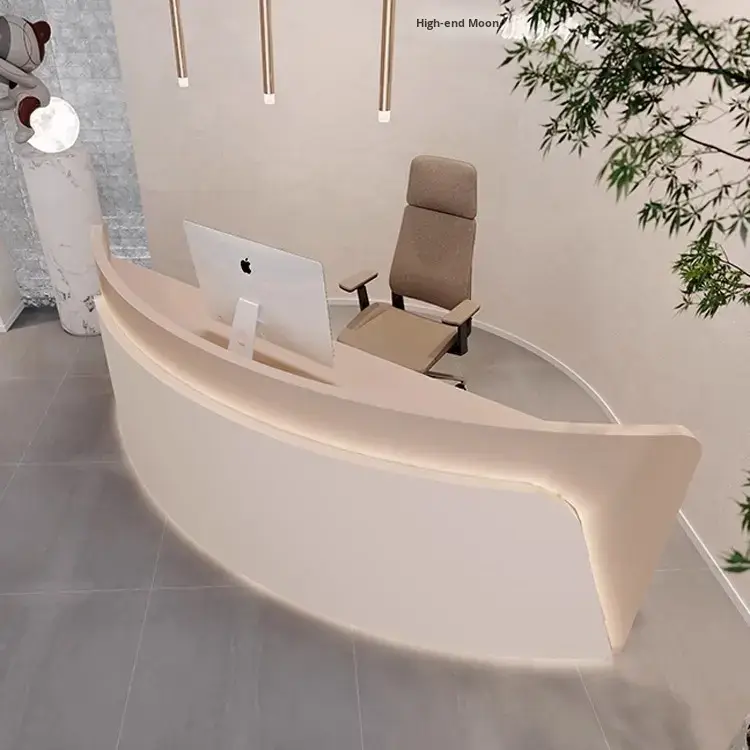 Modern Arc-Shaped Reception Desk Curved Lacquered Bar Counter for Beauty Salon Art Dance School Clothing Store-Designed for — image 4