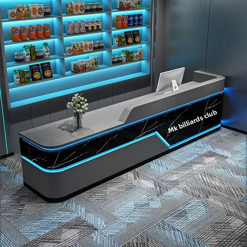 Modern Luxury Reception Desk LED Light Wood Material for Hotel Mall Hospital Gym Internet Cafe Club-Eco-Friendly Durable Design — image 3