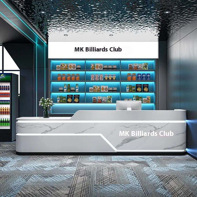 Modern Luxury Reception Desk LED Light Wood Material for Hotel Mall Hospital Gym Internet Cafe Club-Eco-Friendly Durable Design — image 4