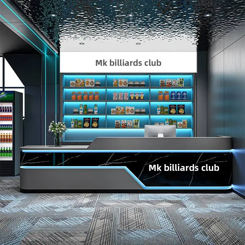 Modern Luxury Reception Desk LED Light Wood Material for Hotel Mall Hospital Gym Internet Cafe Club-Eco-Friendly Durable Design — image 5