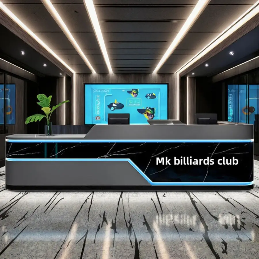 Modern Luxury Reception Desk LED Light Wood Material for Hotel Mall Hospital Gym Internet Cafe Club-Eco-Friendly Durable Design — image 6