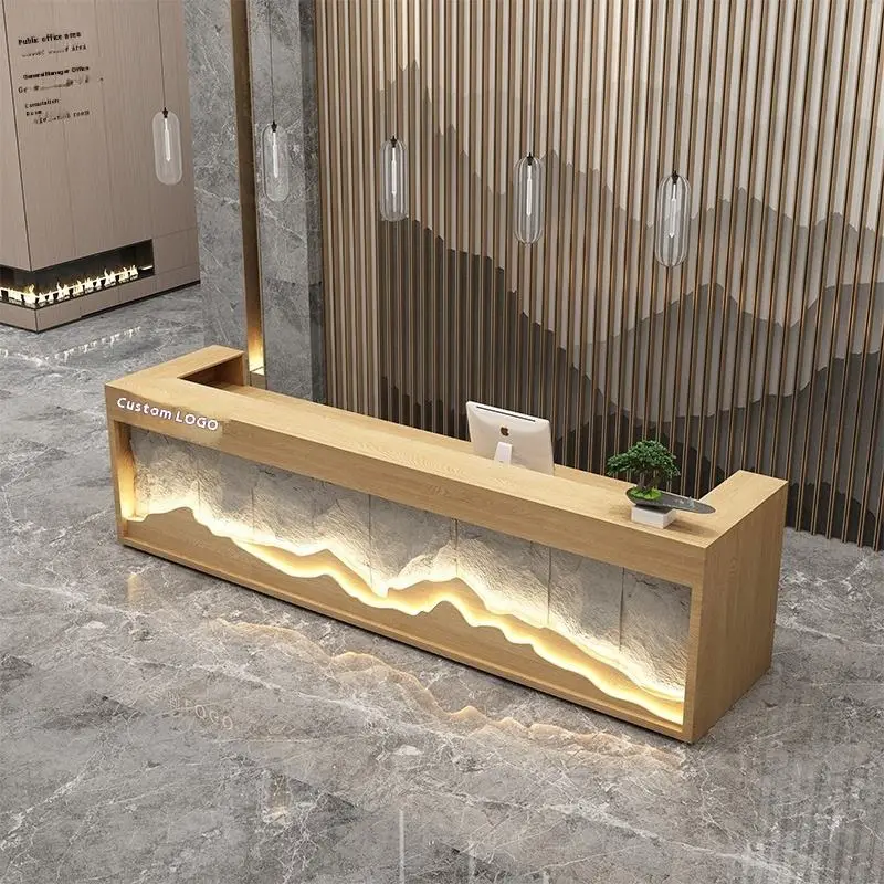 Modern Chinese Retro Wood Reception Desk for Restaurant Bar Hotel Spa Club and Hospital Front Desk/Cashier Counter — image 3