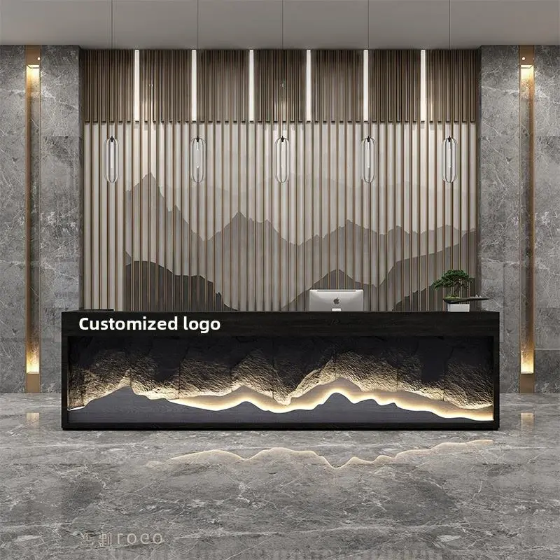Modern Chinese Retro Wood Reception Desk for Restaurant Bar Hotel Spa Club and Hospital Front Desk/Cashier Counter — image 4