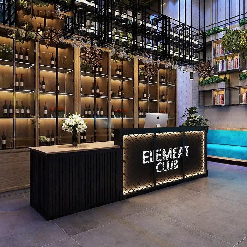 Modern Retro Industrial Wood Reception Desk Grid Counter Table for Coffee Shops Bar Barbecue Restaurants Front Desks Design — image 3