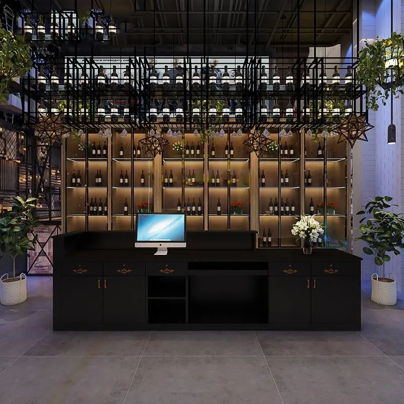 Modern Retro Industrial Wood Reception Desk Grid Counter Table for Coffee Shops Bar Barbecue Restaurants Front Desks Design — image 5