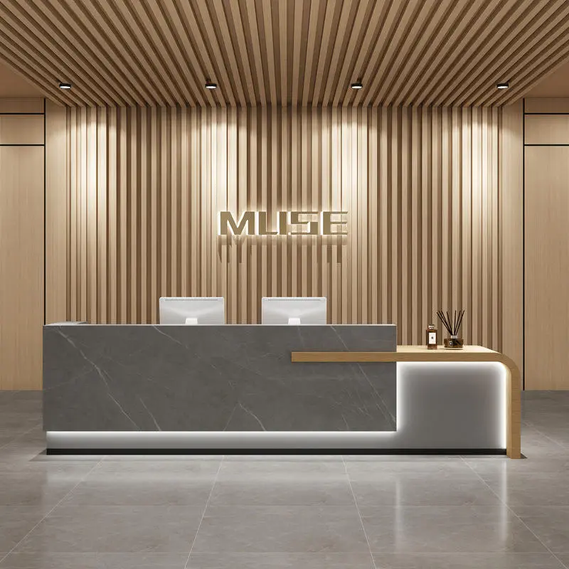 Luxury Modern Office Reception Desk for Salon Spa Beauty Area Shopping Mall Front Desk or Cashier Desk Made of Wood — image 4