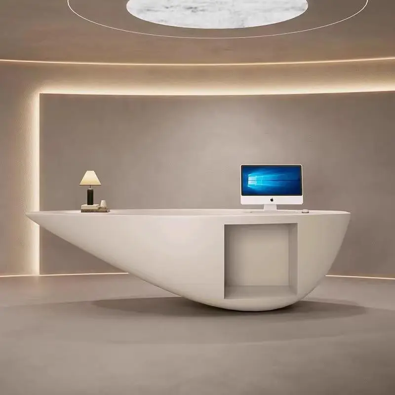Special-Shaped Fiberglass Foldable Stain-Resistant Durable Baking Varnish Front Desk for Hotels Hospitals Malls Company — image 6