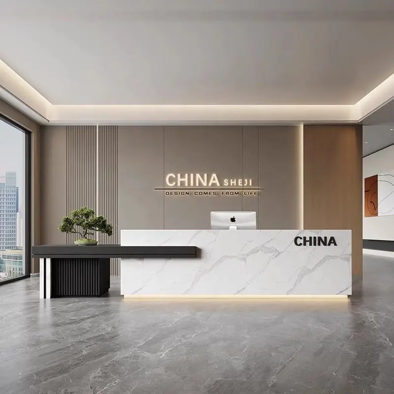 Minimalist Modern Elegant Office Reception Desk Beauty Salon Cashier Counter for Company Clubhouse Hotel Made of Wood — view 1