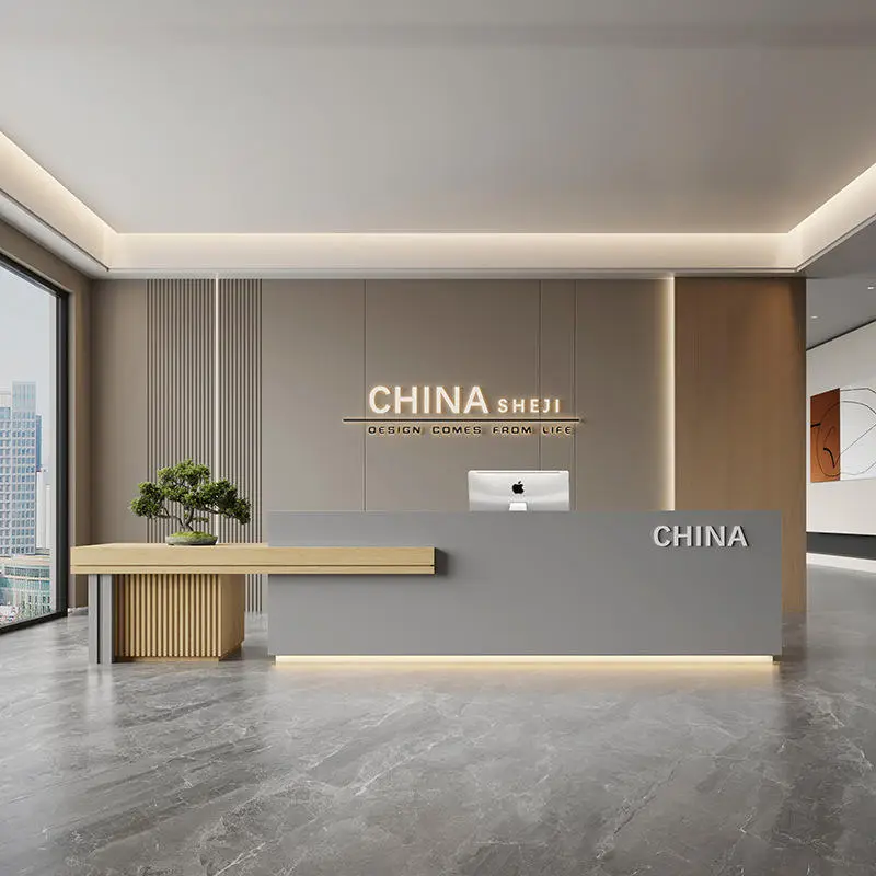 Minimalist Modern Elegant Office Reception Desk Beauty Salon Cashier Counter for Company Clubhouse Hotel Made of Wood — image 3