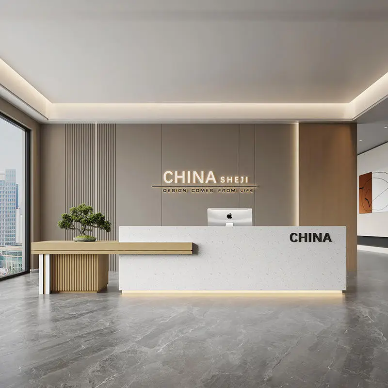 Minimalist Modern Elegant Office Reception Desk Beauty Salon Cashier Counter for Company Clubhouse Hotel Made of Wood — image 4