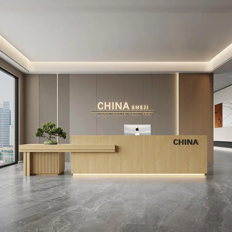 Minimalist Modern Elegant Office Reception Desk Beauty Salon Cashier Counter for Company Clubhouse Hotel Made of Wood — image 5