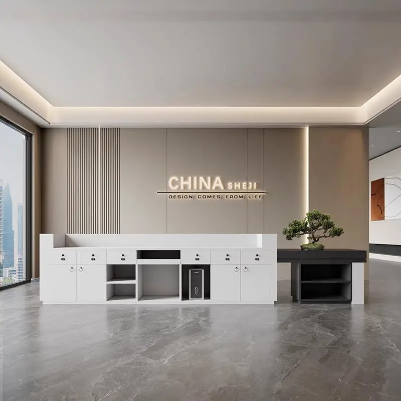Minimalist Modern Elegant Office Reception Desk Beauty Salon Cashier Counter for Company Clubhouse Hotel Made of Wood — image 6