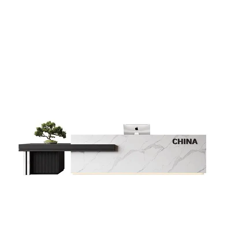 Minimalist Modern Elegant Office Reception Desk Beauty Salon Cashier Counter for Company Clubhouse Hotel Made of Wood — image 7