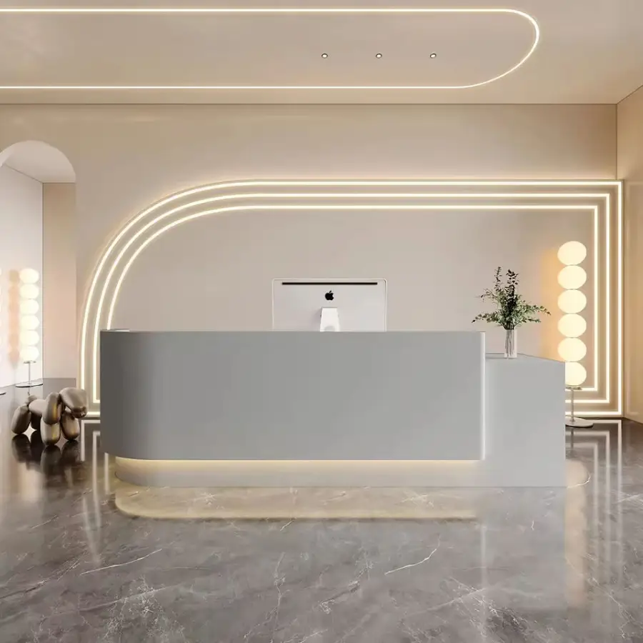 Luxury Modern Durable HDF Eco-Friendly Hotel Front Desk with Storage Cabinet Reception Desk for Mall Hospital & Home Bar — image 3