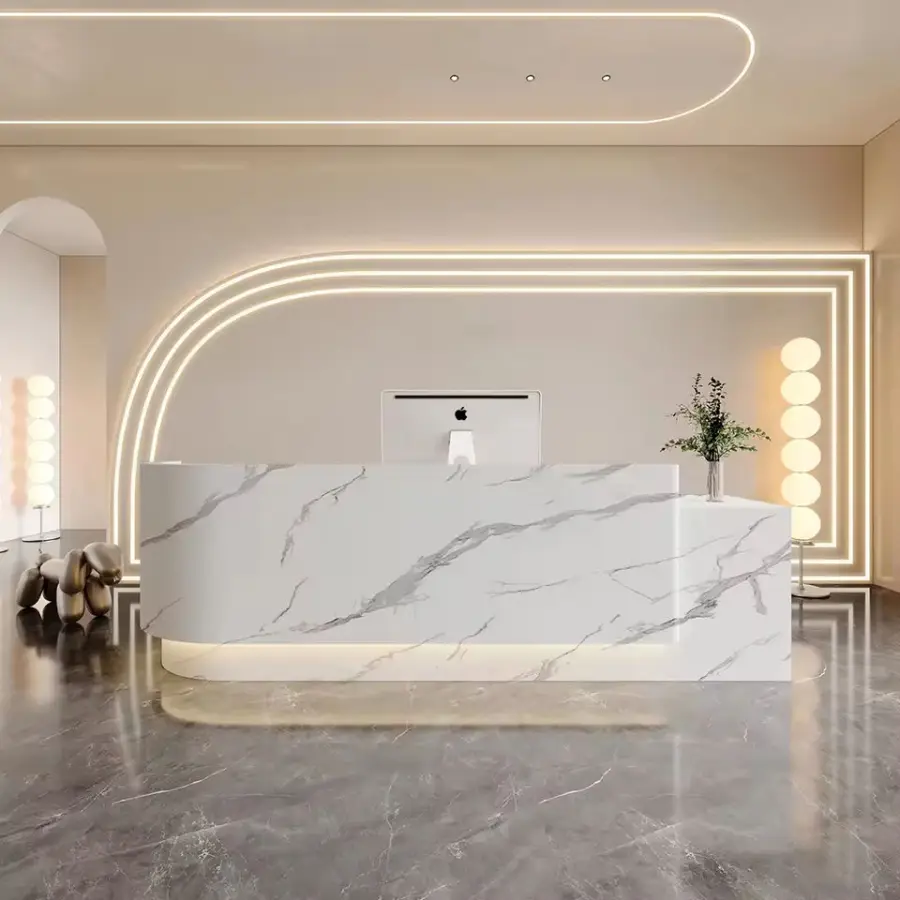 Luxury Modern Durable HDF Eco-Friendly Hotel Front Desk with Storage Cabinet Reception Desk for Mall Hospital & Home Bar — image 4