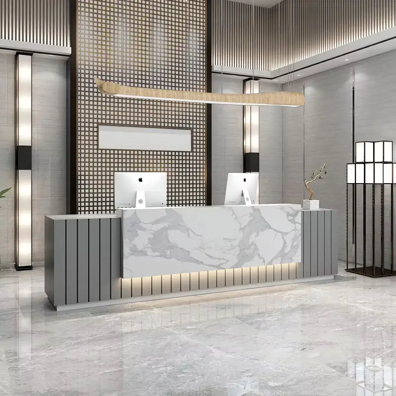 HighEnd Modern Faux Marble Reception Desk for Hotel Hospital School Beauty Salon Commercial Use with Eco-Friendly Design — image 3