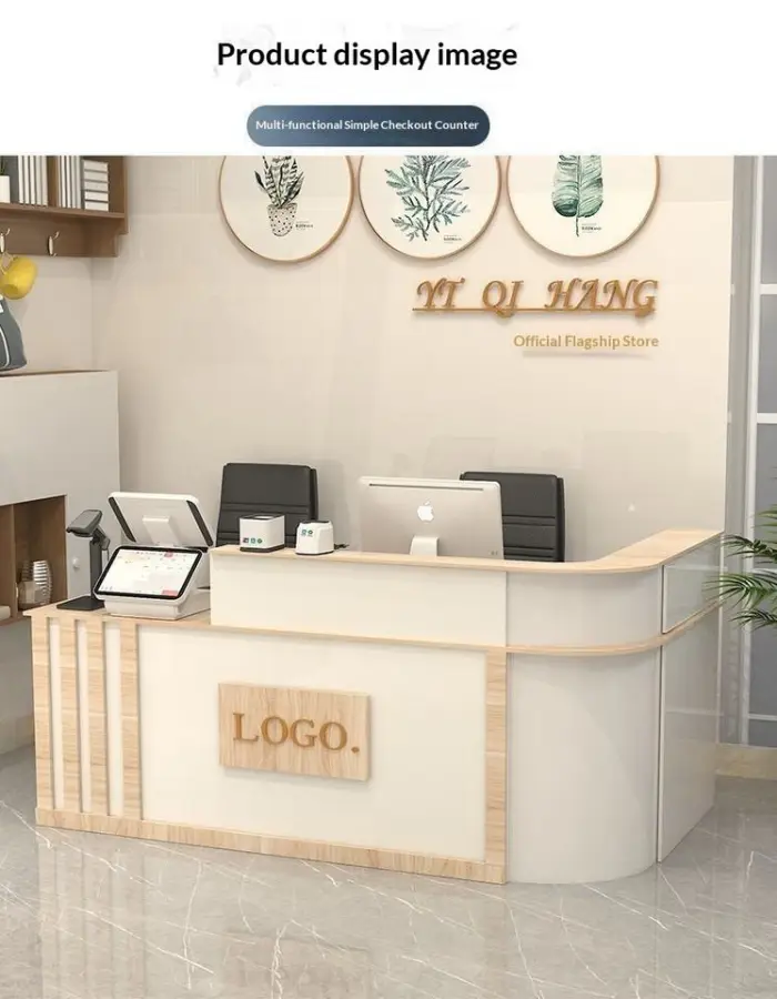 Modern L-Shaped Commercial Reception Desk for Hotel School Hospital Office-HDF Material with Drawers & Lock — image 3
