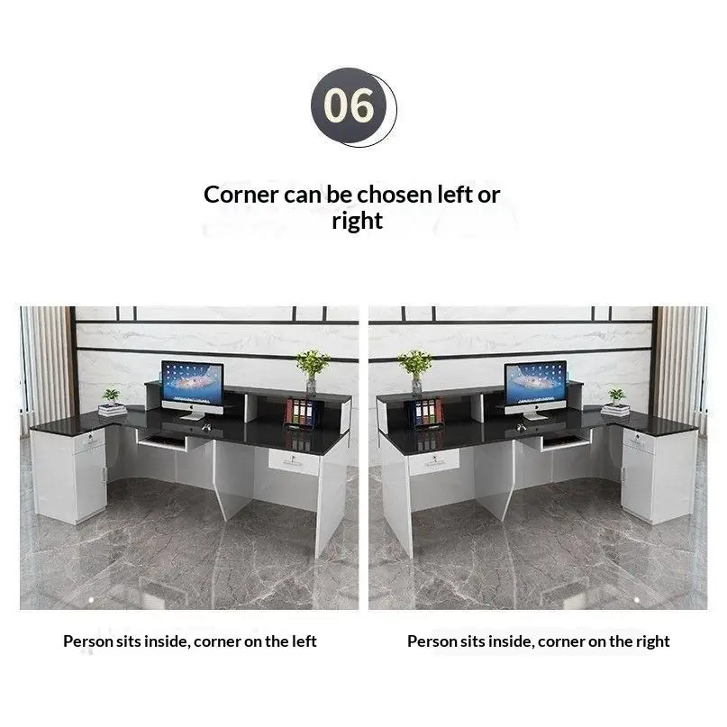 Modern L-Shaped Commercial Reception Desk for Hotel School Hospital Office-HDF Material with Drawers & Lock — image 5