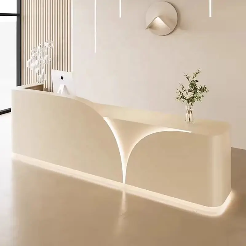 Modern Oblong Reception Desk Commercial Office Furniture Minimalist Style Eco-Friendly LED Light Hotel School Mall Foldable — image 3