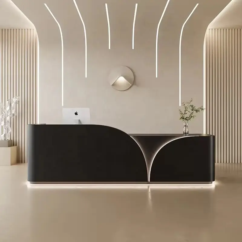 Modern Oblong Reception Desk Commercial Office Furniture Minimalist Style Eco-Friendly LED Light Hotel School Mall Foldable — image 4