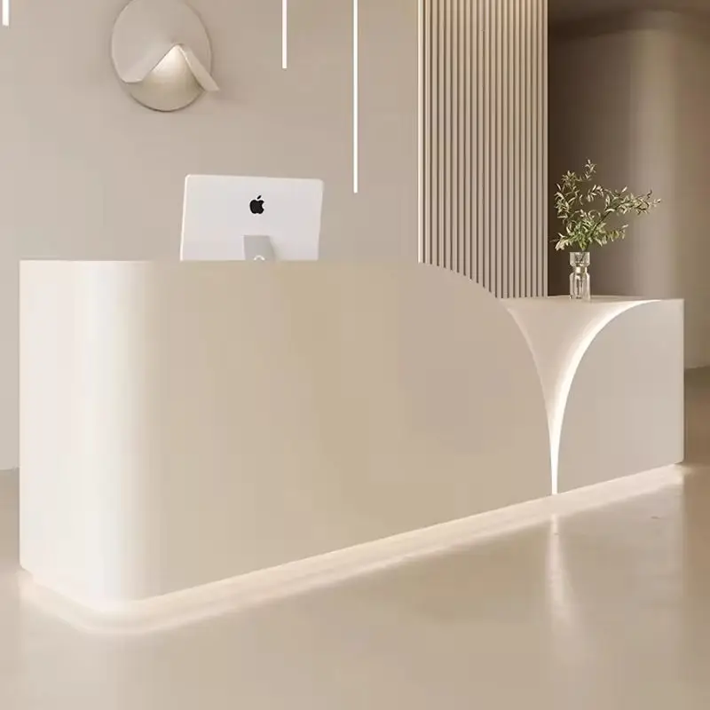 Modern Oblong Reception Desk Commercial Office Furniture Minimalist Style Eco-Friendly LED Light Hotel School Mall Foldable — image 5
