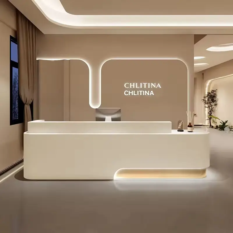 Modern Eco-Friendly Durable L-Shape Wooden Lacquered Reception Desk for Beauty Salons Medical Aesthetics Yoga Studios Ho — view 1