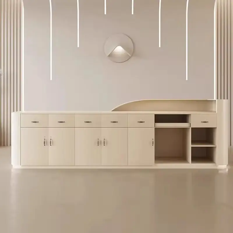 Modern Oblong Reception Desk Commercial Office Furniture Minimalist Style Eco-Friendly LED Light Hotel School Mall Foldable — image 7