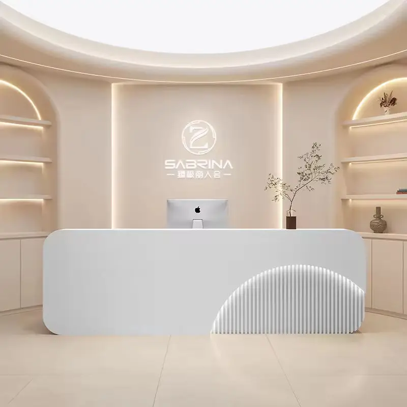 Modern Cream Style Curved Reception Desk for Beauty Salon Custom Reception Counter — image 3