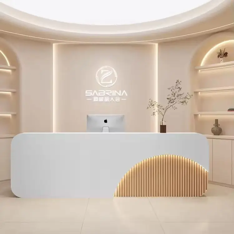 Modern Cream Style Curved Reception Desk for Beauty Salon Custom Reception Counter — image 4