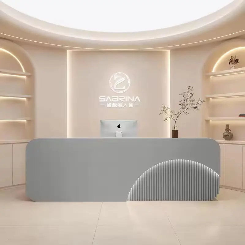 Modern Cream Style Curved Reception Desk for Beauty Salon Custom Reception Counter — image 5