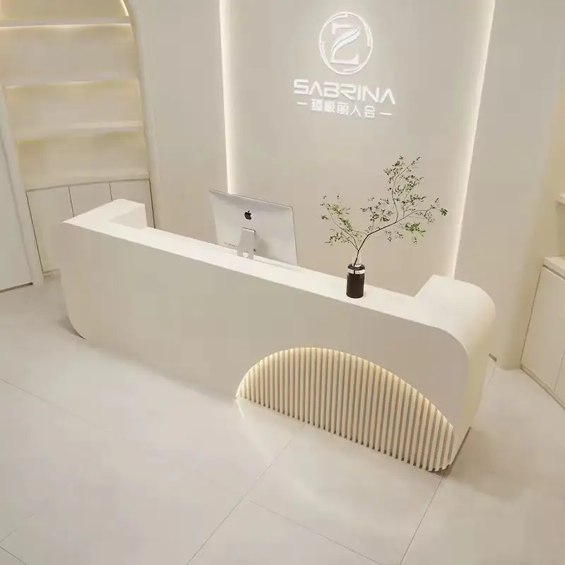 Modern Cream Style Curved Reception Desk for Beauty Salon Custom Reception Counter — image 6