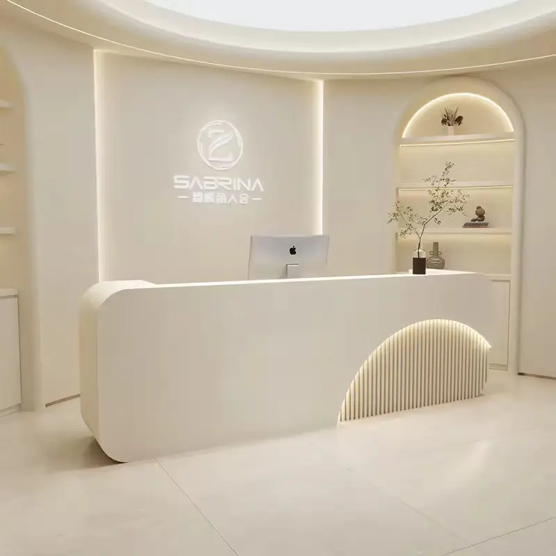Modern Cream Style Curved Reception Desk for Beauty Salon Custom Reception Counter — image 7