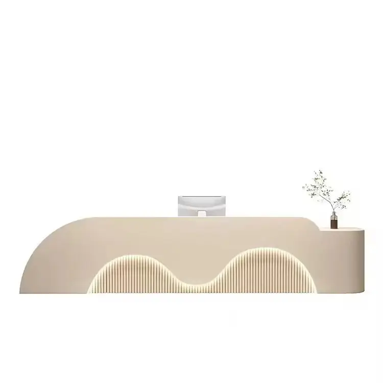 Luxury Cream Style Double Wave Curved Reception Desk with LED Light for Beauty Salon — image 7