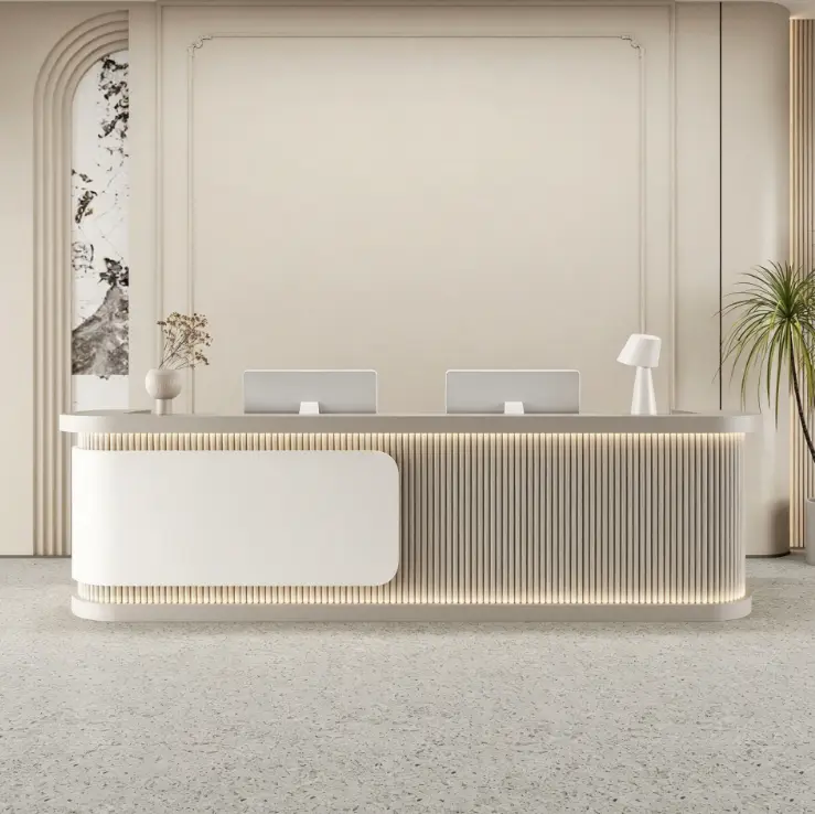 Custom Serene Modern Minimalist Reception Desk Front Desk with LED Ambient Light for Beauty Salon Office — view 1
