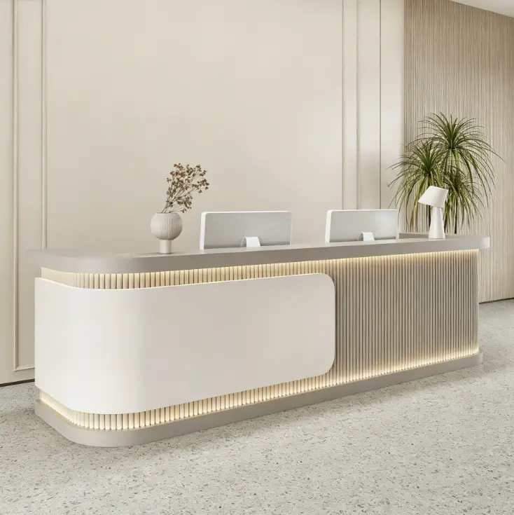 Custom Serene Modern Minimalist Reception Desk Front Desk with LED Ambient Light for Beauty Salon Office — image 3
