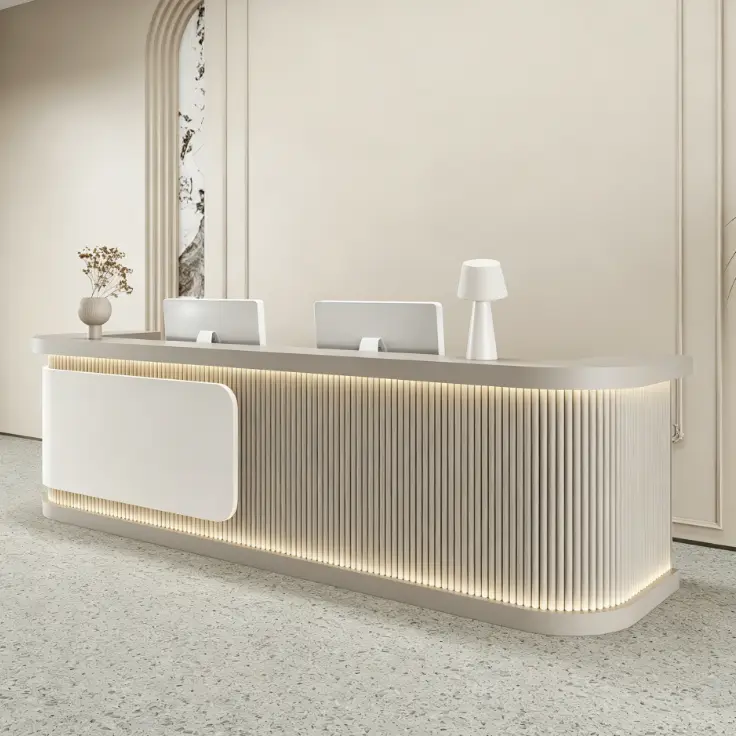 Custom Serene Modern Minimalist Reception Desk Front Desk with LED Ambient Light for Beauty Salon Office — image 4