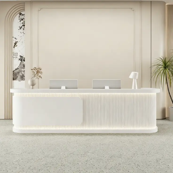 Custom Serene Modern Minimalist Reception Desk Front Desk with LED Ambient Light for Beauty Salon Office — image 5