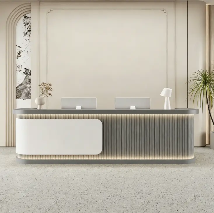 Custom Serene Modern Minimalist Reception Desk Front Desk with LED Ambient Light for Beauty Salon Office — image 6
