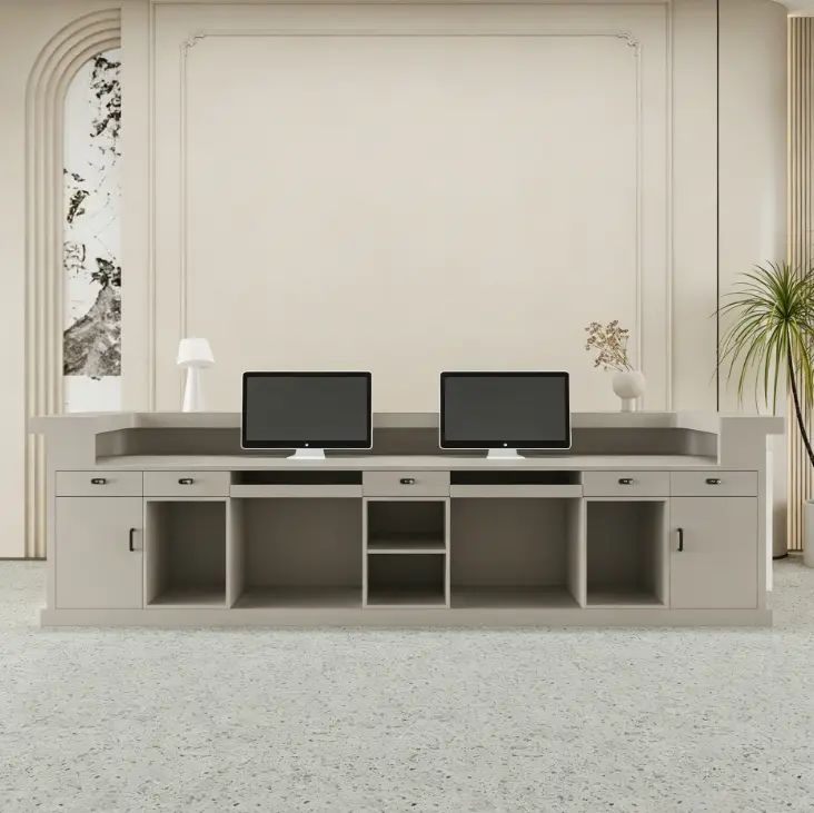 Custom Serene Modern Minimalist Reception Desk Front Desk with LED Ambient Light for Beauty Salon Office — image 7