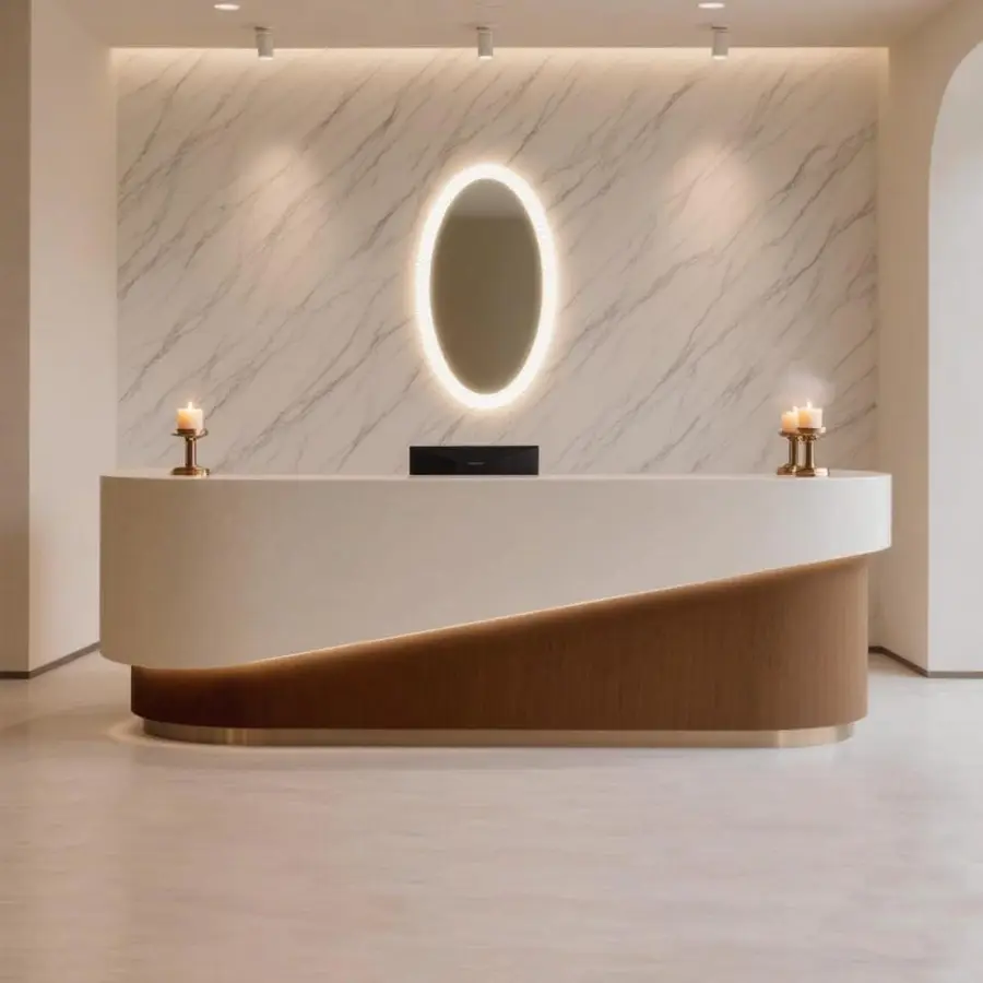 Modern Curved Reception Desk with LED Light Custom Minimalist Cashier Counter for Spa Salon Hotel — view 2