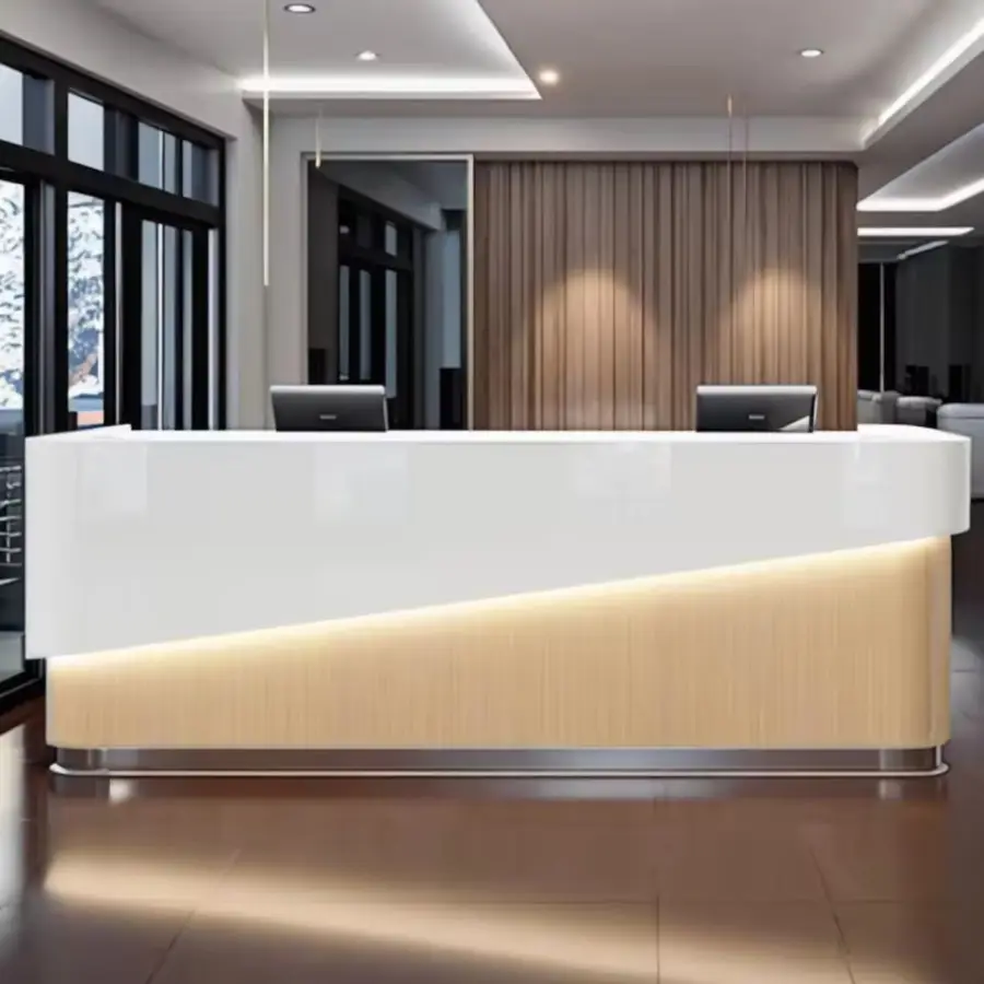Modern Curved Reception Desk with LED Light Custom Minimalist Cashier Counter for Spa Salon Hotel — view 3