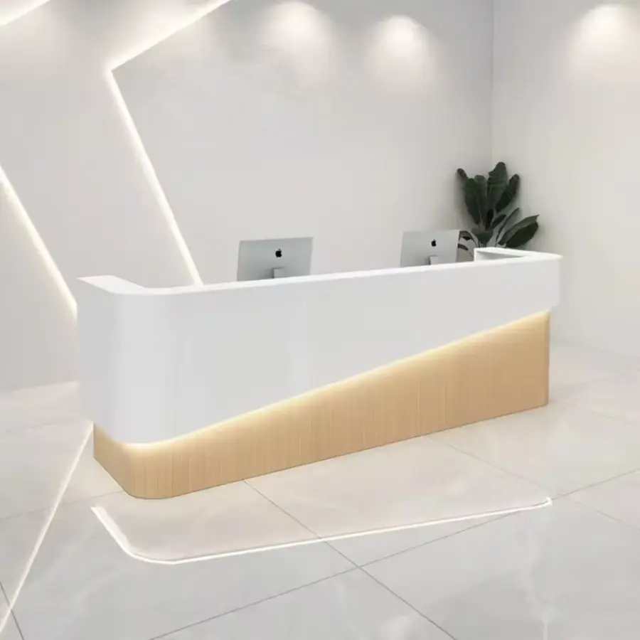 Modern Curved Reception Desk with LED Light Custom Minimalist Cashier Counter for Spa Salon Hotel — view 4