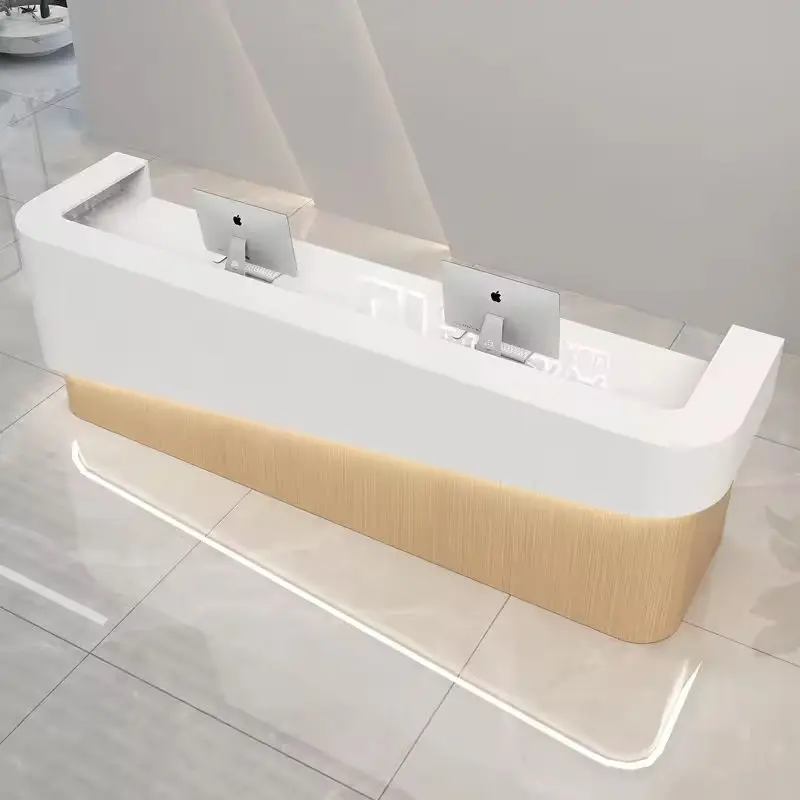 Modern Curved Reception Desk with LED Light Custom Minimalist Cashier Counter for Spa Salon Hotel — view 5