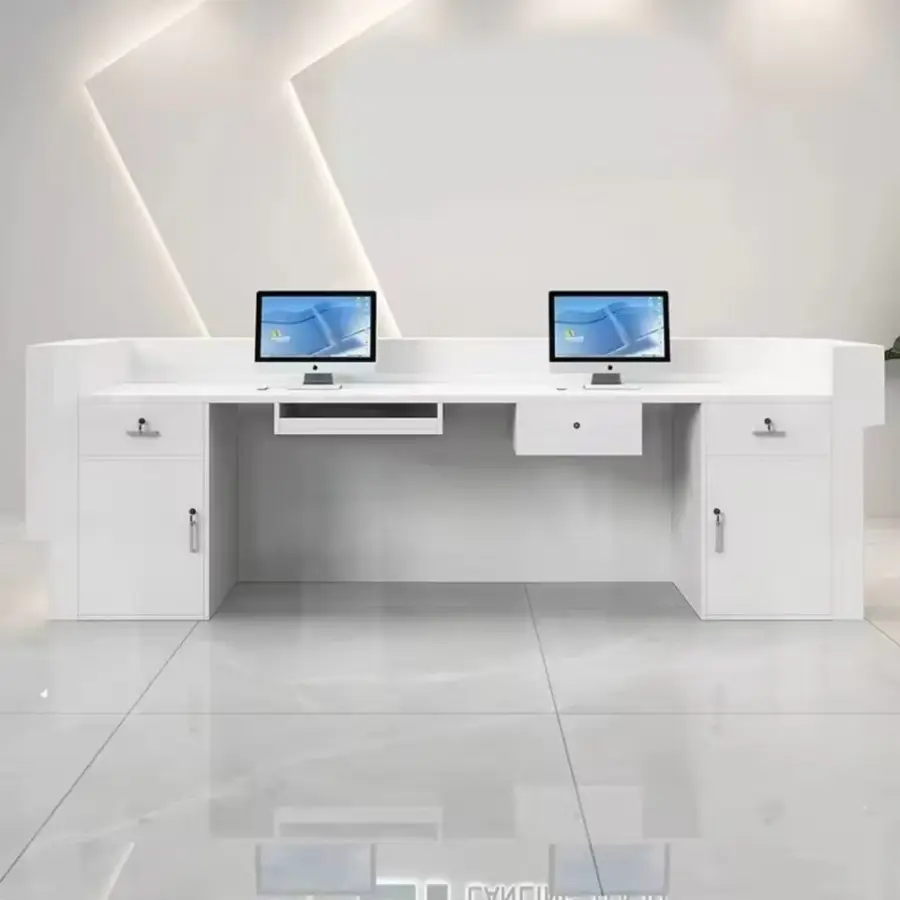 Modern Curved Reception Desk with LED Light Custom Minimalist Cashier Counter for Spa Salon Hotel — view 6