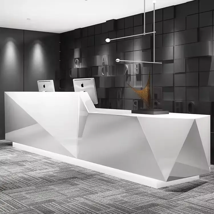 Custom Fashionable Modern Geometric Reception Desk with Faceted Design LED Light for Corporate Office Hotel — image 3