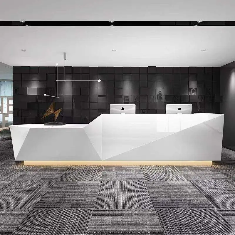 Custom Fashionable Modern Geometric Reception Desk with Faceted Design LED Light for Corporate Office Hotel — image 4