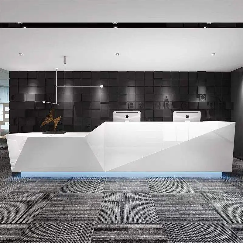 Custom Fashionable Modern Geometric Reception Desk with Faceted Design LED Light for Corporate Office Hotel — image 5